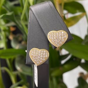 10K Yellow Gold CZ Heart Earrings